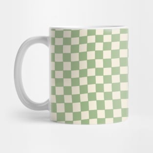 Green and Cream Distorted Warped Checkerboard Pattern III Mug